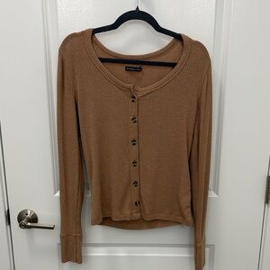 Abercrombie & Fitch Tan Button-Down Ribbed Top